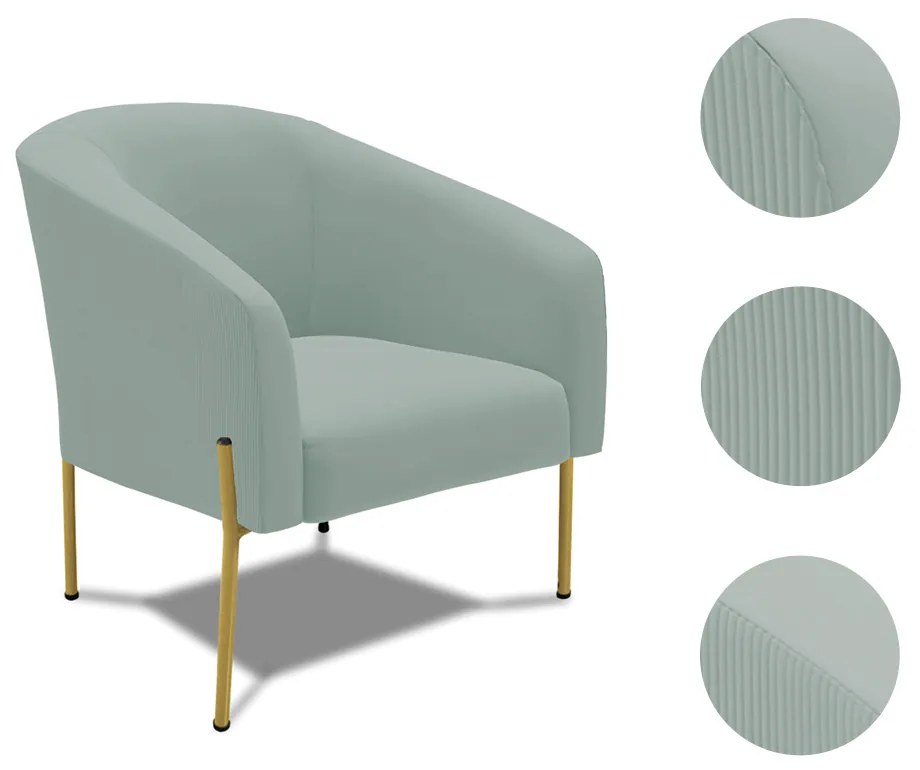 Poltrona Decorativa Pé de Ferro Dourado Stella Cotelê Ext/Veludo D03 - D'Rossi - Menta
