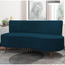 Sofá 2 Lugares para Sala Living 135cm Pés Palito Korah Z08 Veludo Azul