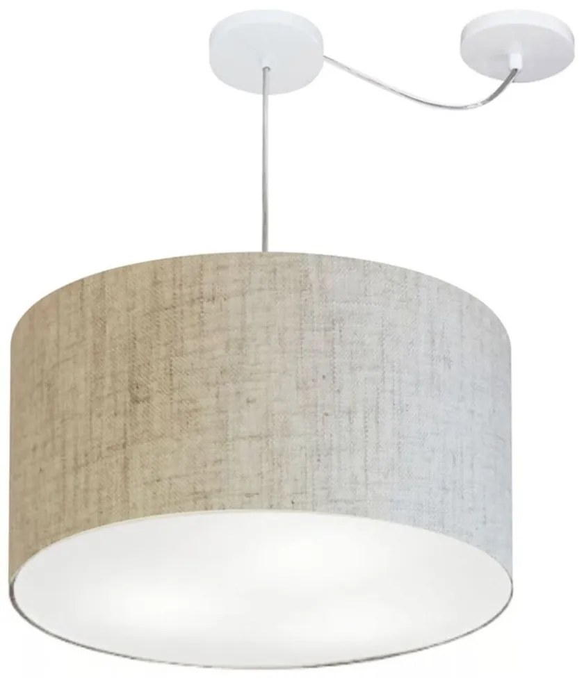 Lustre Pendente Cilíndrico Com Desvio De Centro Md-4168 Cúpula em Tecido 60x30cm Rustico Bege - Bivolt