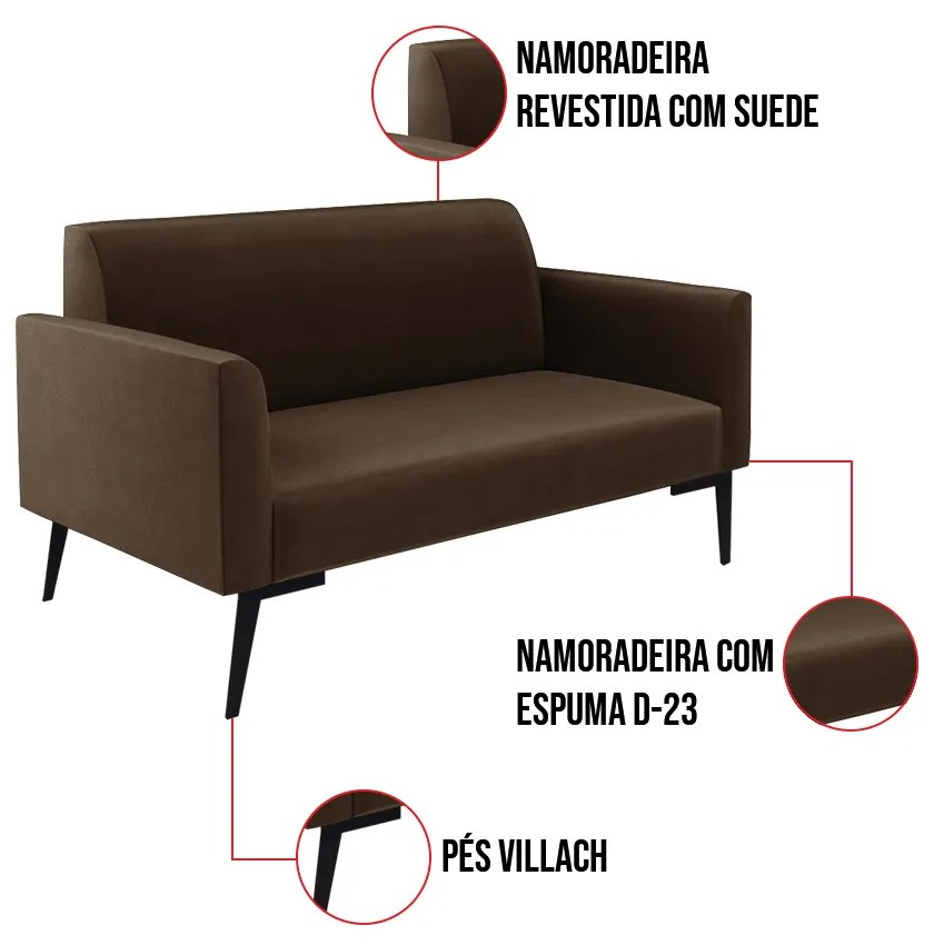 Sofá Namoradeira Pés Villach Marisa Suede D03 - D'Rossi - Marrom