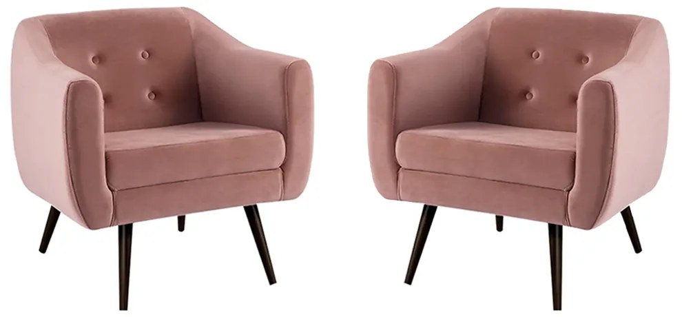 Kit 2 Poltronas Decorativas Cuddle Sala de Estar com Botonê e Pés Palito Veludo Rosa G17 - Gran Belo