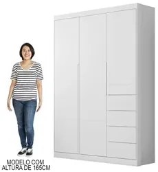 Guarda Roupa Infantil 3 Portas e 4 Gavetas Eloá Branco - Phoenix