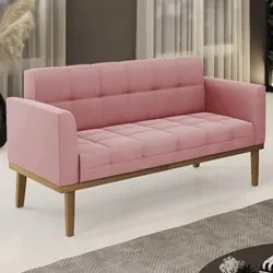 Sofá Namoradeira Base Madeira Castanho Ana Suede Rosê - Ibiza