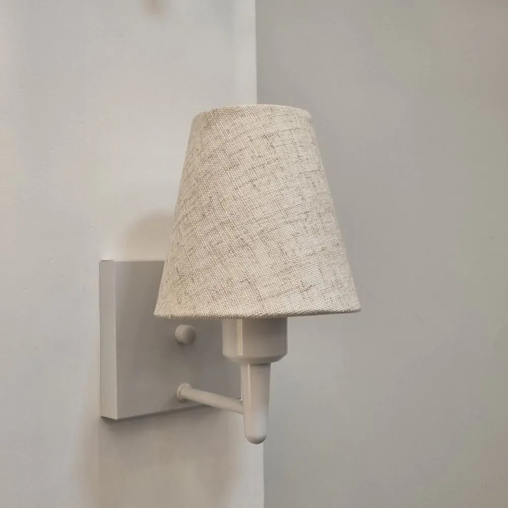 Arandela Quadrada Md-2034 Branco Cúpula em Tecido Cone Rustico Bege - Bivolt