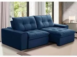 Sofá Retrátil Reclinável 3 Lugares 230cm Argon F05 Veludo Azul - Mpoze