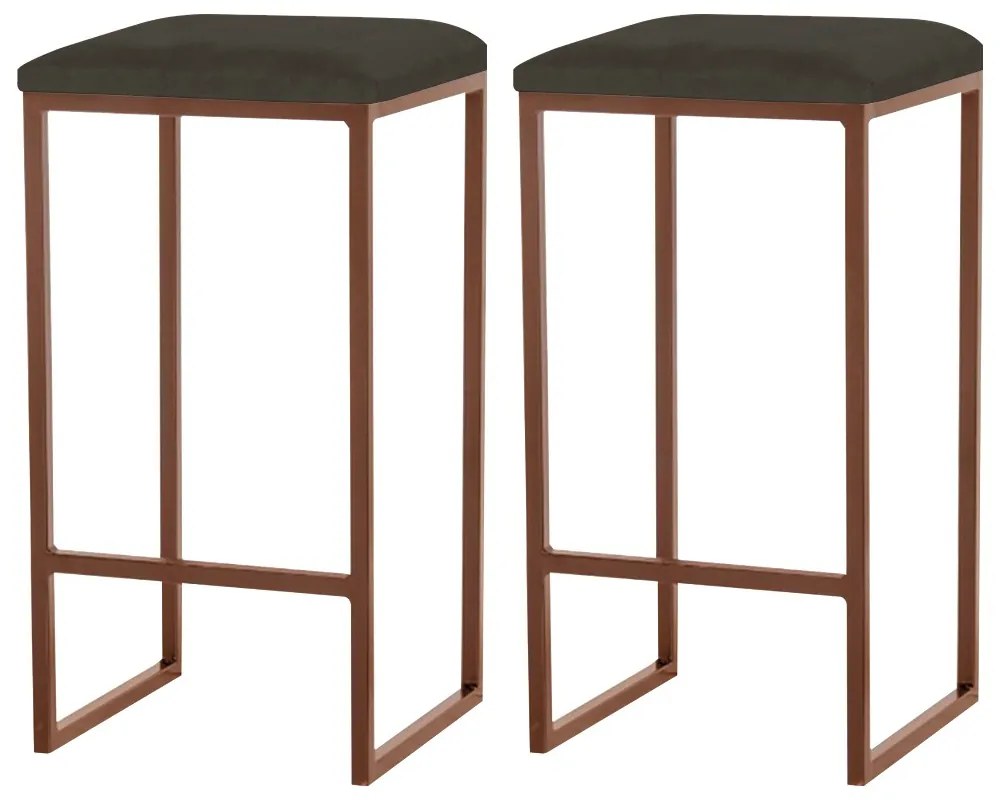 Kit 2 Banqueta Decorativa Billie Base Bronze Suede Marrom G41 - Gran Belo