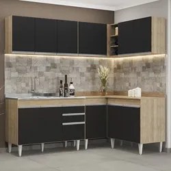 Armário de Cozinha Modulado de Canto 6 Peças CP30 com Pia Inox Castanh