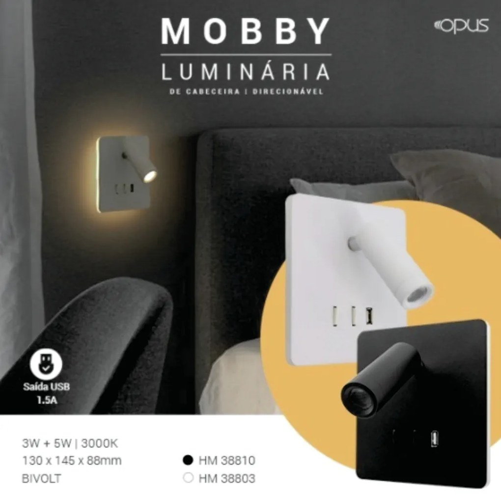 Arandela Mobby 13X14,5X8,8Cm Led 8W 3000K Ip20 Branco |Opus Hm 38803