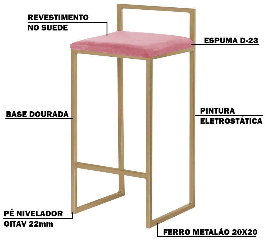 Banqueta Decorativa Jasmine Base Gold Suede Rosa G41 - Gran Belo