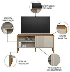 Rack Bancada de TV 55 Polegadas Glossy L06 Nature/Off White - Mpozenat
