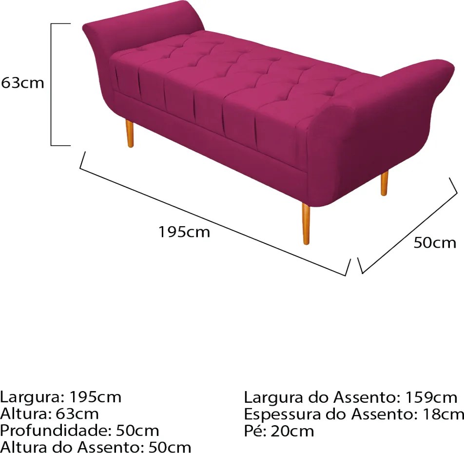 Recamier Estofado Ari 195 cm King Size Suede Pink - ADJ Decor