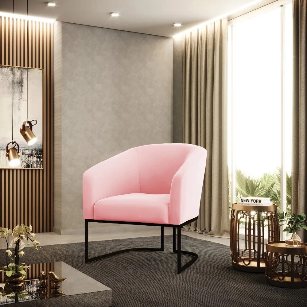 Poltrona Decorativa Industrial Preto Kit 2 Stella Rosa Bebê D03 - D'Rossi