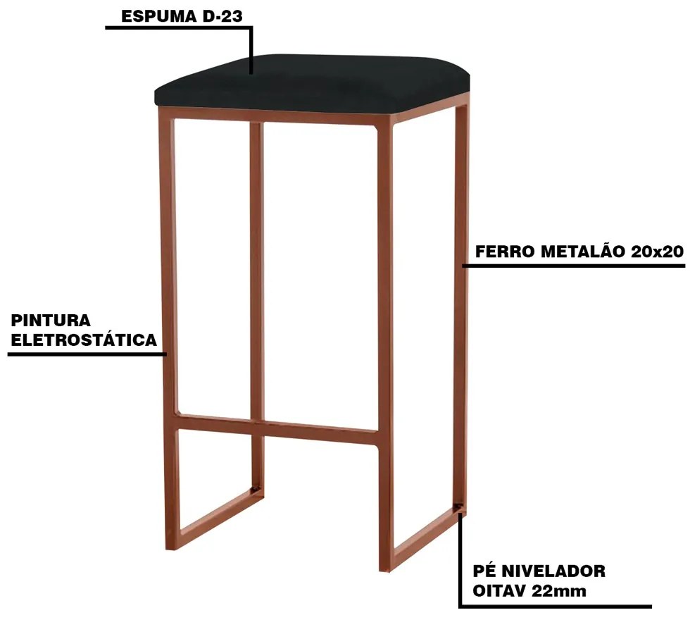 Banqueta Decorativa Billie Base Bronze Veludo Preto G41 - Gran Belo
