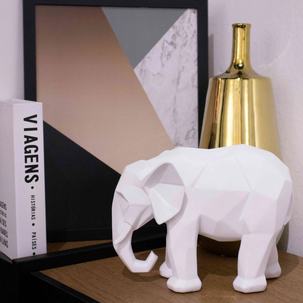 Escultura Decorativa Elefante Em Poliresina Branco 15x20x9 Cm - D'Rossi
