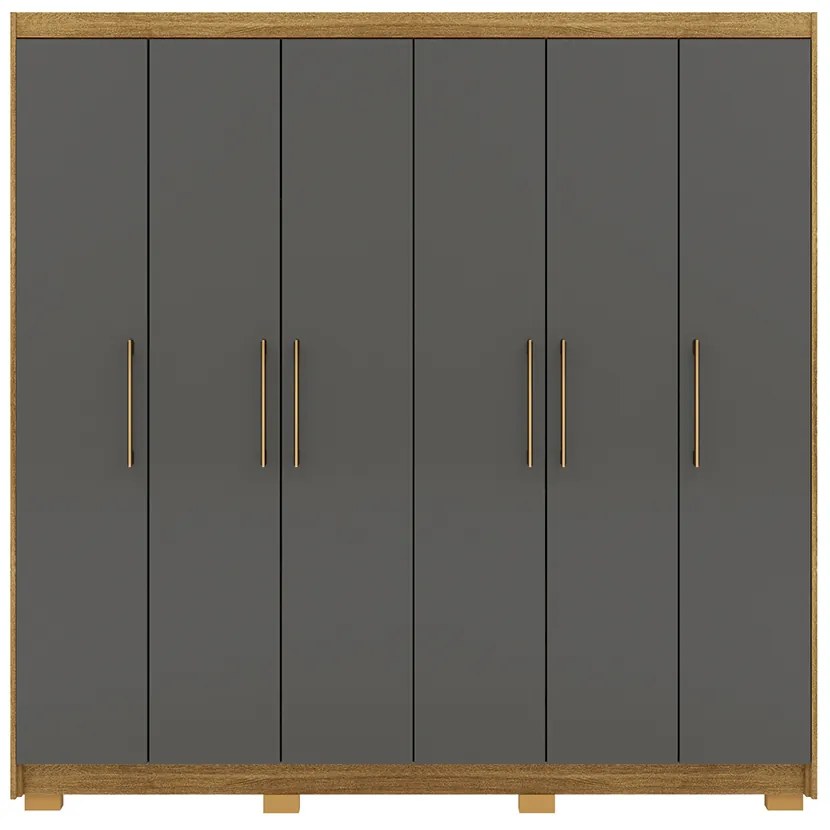 Guarda Roupa Casal Madesa 6 Portas Bater 6 Gavetas com Cabideiros Ajustáveis MDF Nature/Chumbo G98 Gran Belo