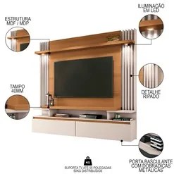 Painel para TV Suspenso 55 Pol. Ripado Khosmos H01 Off White/Cinamomo