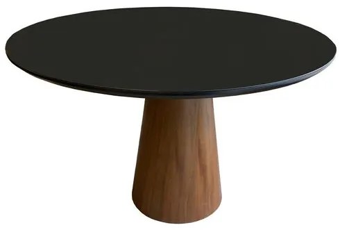 Mesa Jantar Lacey Tampo Vidro Preto e Base Mel 120 cm - 63806 Sun House