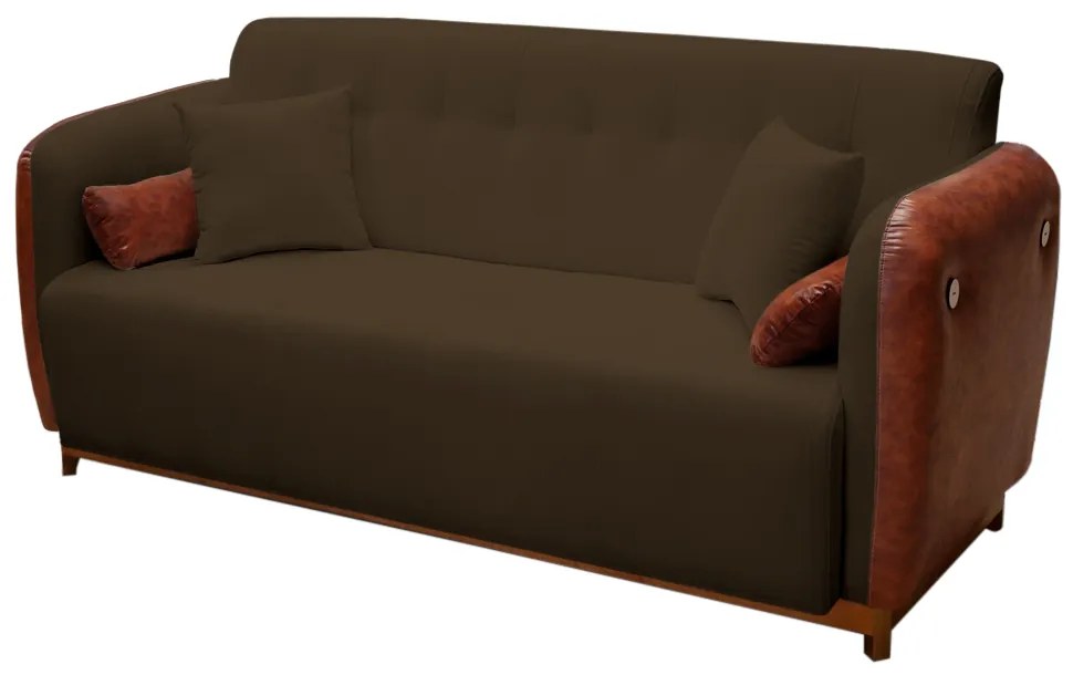 Sofá 3 Lugares Liverpool 1,90 m Compose Corino Ocre/Marrom C/ Botão - Decorar Estofados