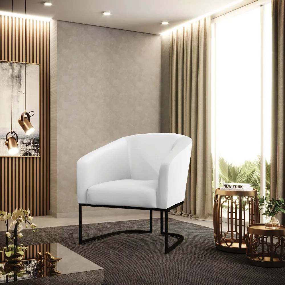 Poltrona Decorativa Industrial Preto Kit 2 Stella Sintético D03 - D'Rossi - Branco