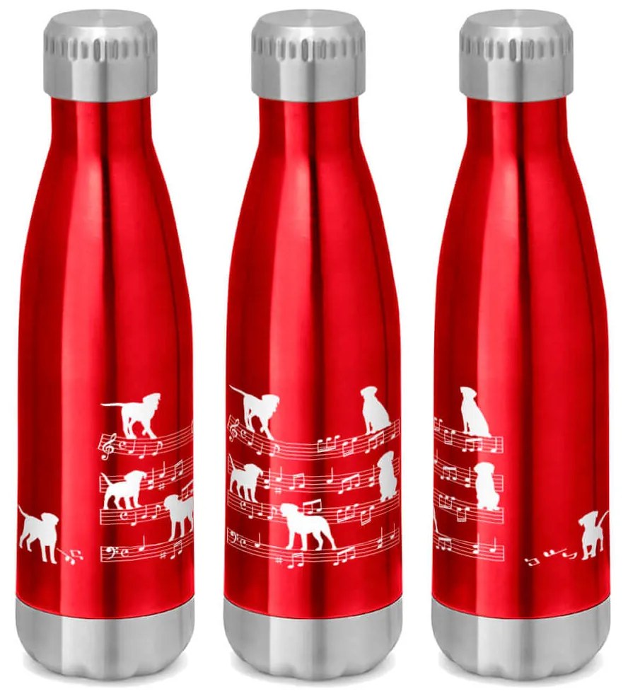 Garrafa Térmica Inox Brilhante 510 ml Cachorro Musical Branco - Vermelho