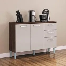 Armário de Cozinha Compacta com Balcão e Tampo 244cm Livy P11 Chocolat