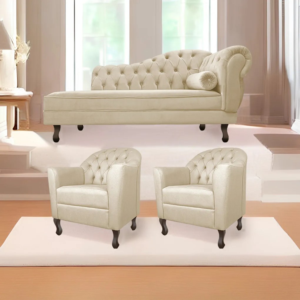 Kit Diva Recamier Diana 140cm Lado Esquerdo e 02 Poltronas Julia Corano - ADJ Decor