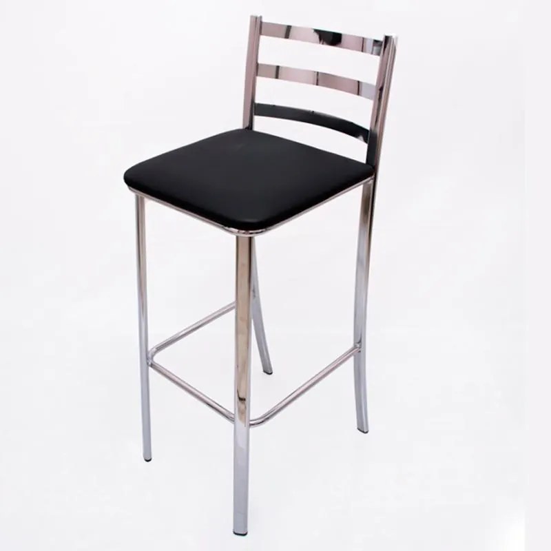Banqueta alta cromada Oblongo Estofado Preto Michi