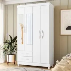 Guarda Roupa Solteiro 103cm com Espelho Dony Flex A02 Branco - Mpozena