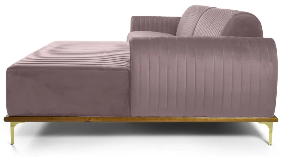 Sofá 3 Lugares Lisboa D07 com Chaise Direita 230cm Veludo Rosa - D'Rossi