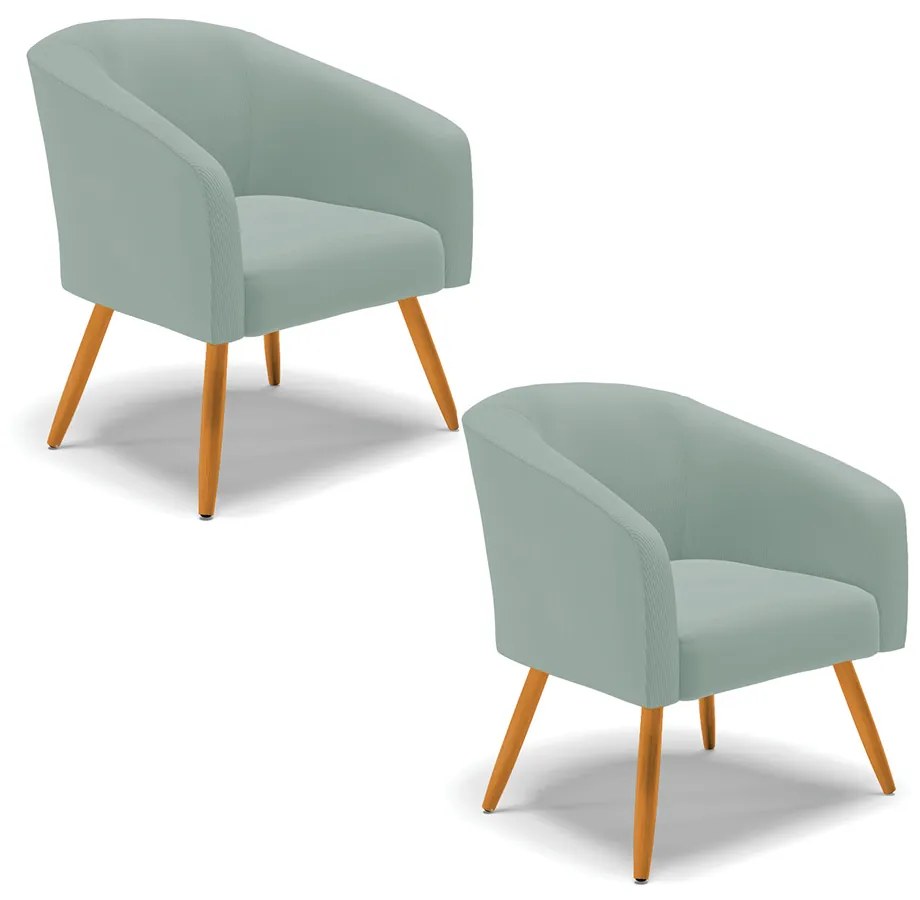Poltrona Decorativa Pé Palito Castanho Kit 2 Stella Cotelê Int/Veludo D03 - D'Rossi - Menta