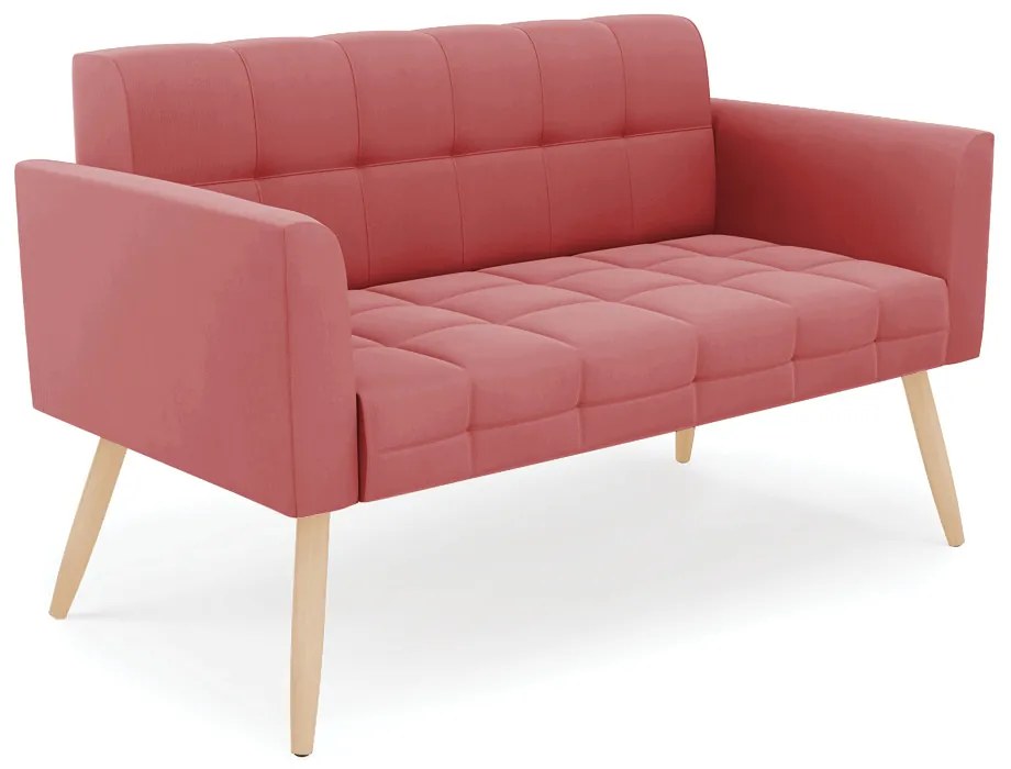 Kit 1 Sofá Namoradeira e 2 Poltronas Elisa Suede Rosê Pés Palito Natural - D'Rossi