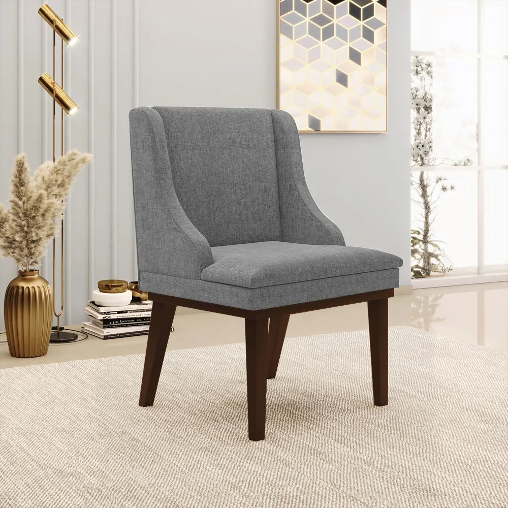 Cadeira de Jantar Liz Linho Base Fixa Madeira Tabaco D03 - D'Rossi - A26 Grafite