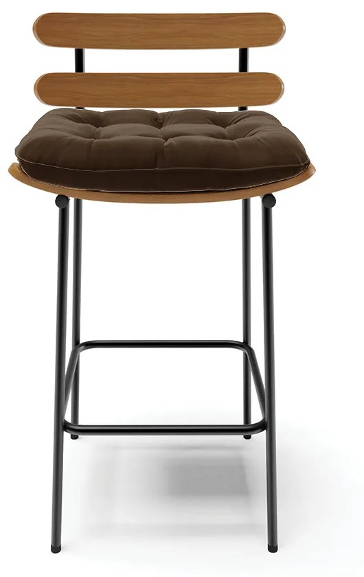 Kit 04 Banquetas Costela Suede Marrom Base Metálica Preto - D'Rossi