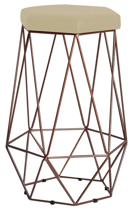 Banqueta Decorativa Rubel Base Bronze Veludo Bege G41 - Gran Belo
