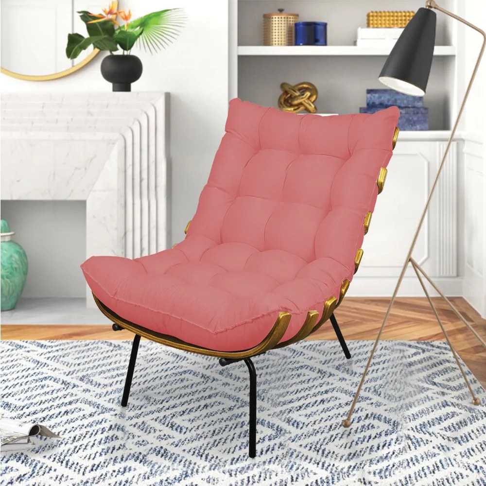 Poltrona Costela Linho Whiski Rose A106 Base de Metal - D'Rossi