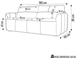 Sofá Living 2 Lugares Sala de Estar 180cm Virtus L07 Couro Branco - Mp