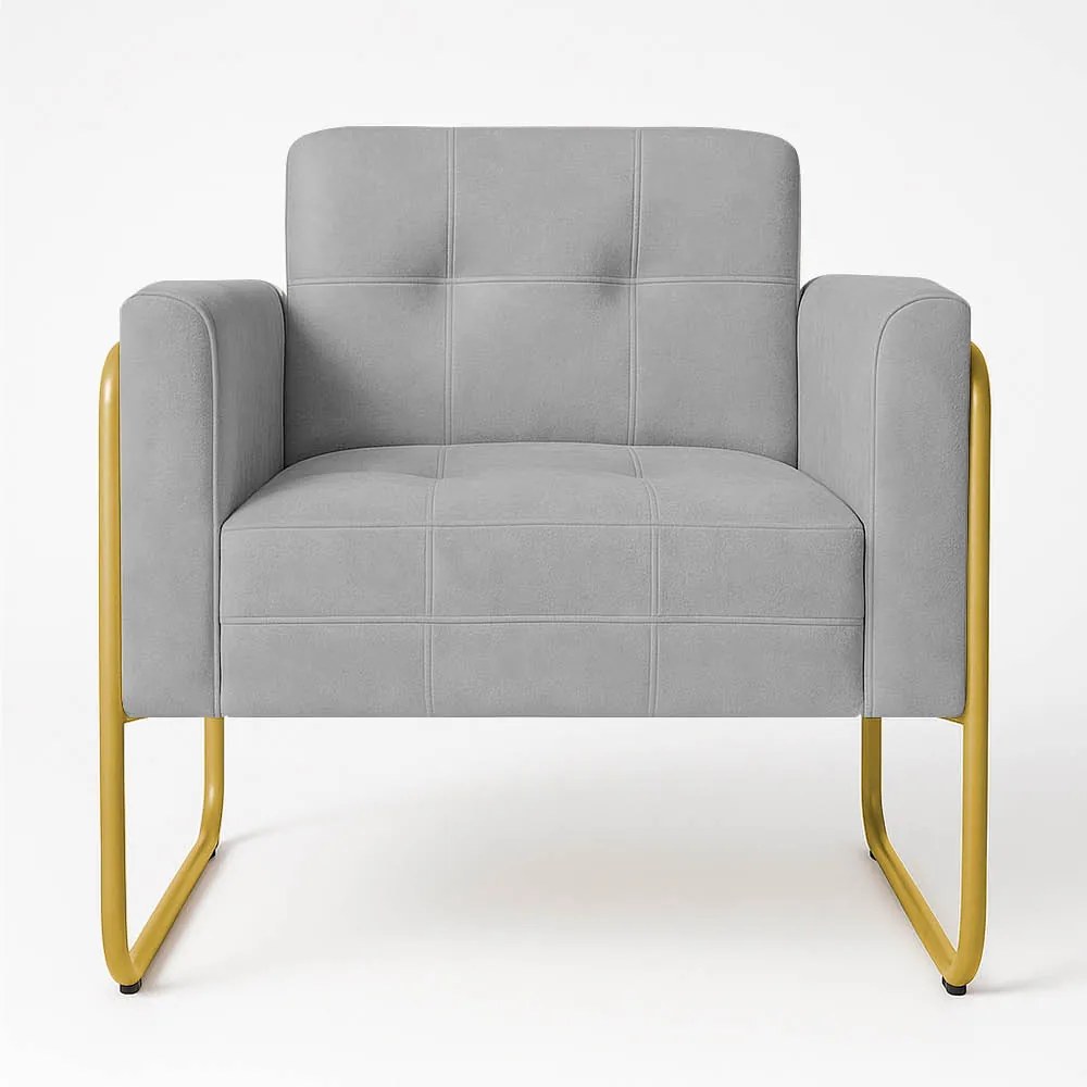 Poltrona Sala Industrial Alta Tubo Dourado Elisa Suede D03 - D'Rossi - Cinza
