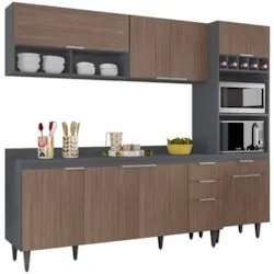 Armário de Cozinha Com Tampo CP02 240cm Pérola Grafite/Freijó Z34 - Mp