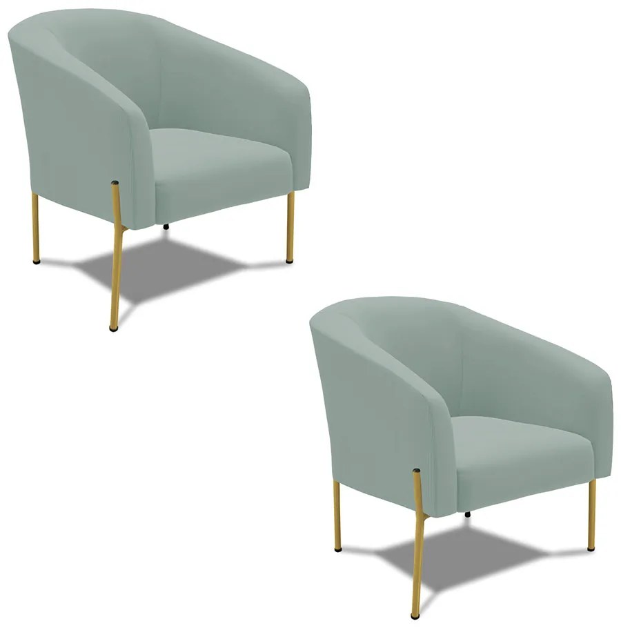 Poltrona Decorativa Pé de Ferro Dourado Kit 2 Stella Cotelê Ext/Veludo D03 - D'Rossi - Menta