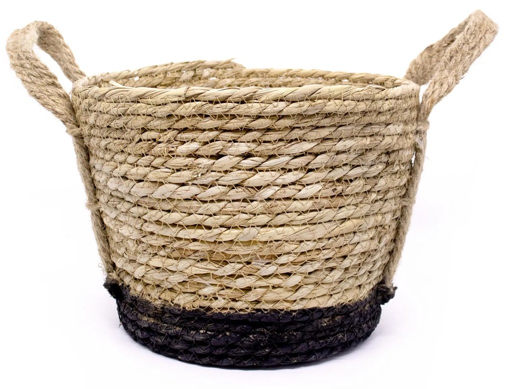 Cesto de Fibra Natural Seagrass Com Fundo Preto 20x27x27 Cm - D'Rossi