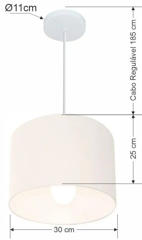 Lustre Pendente Cilíndrico Md-4113 Cúpula em Tecido 30x25cm Branco - Bivolt