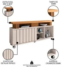 Rack para Sala Bancada de TV 50 Pol. 136cm Briz H01 Off White/Cinamomo
