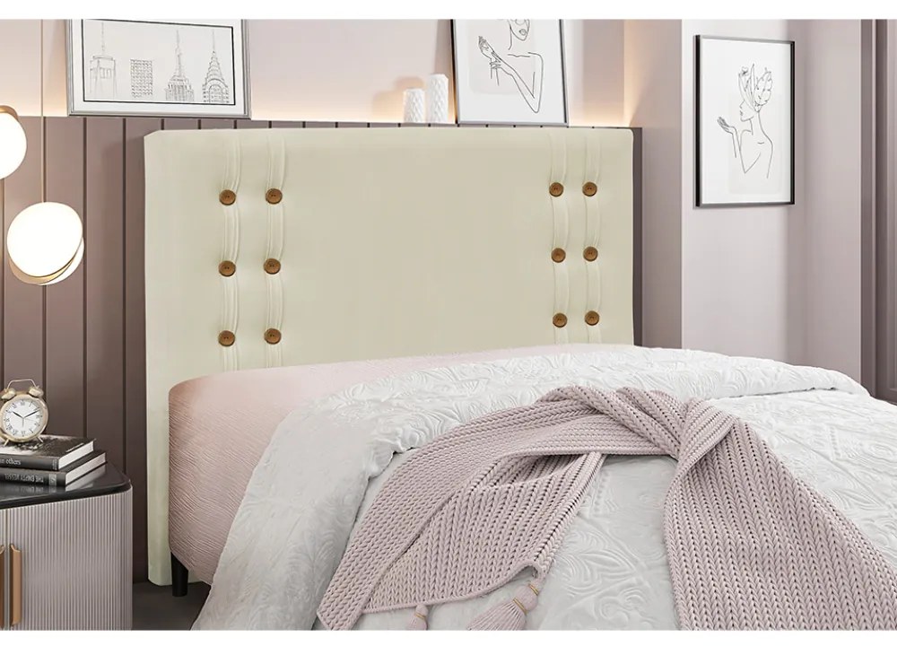 Cabeceira Cama Box Casal 140 cm Gênova Veludo S04 - D'Rossi - Bege
