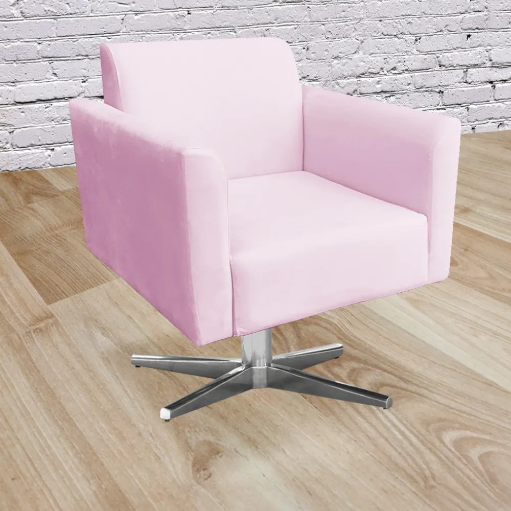 Kit 02 Poltronas Giratória Marisa Suede Base Cromada D03 - D'Rossi - Rosa Bebê