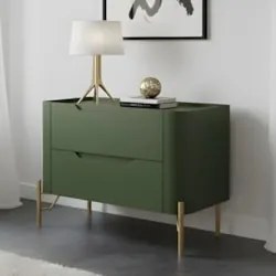 Mesa Cabeceira Quarto 68cm 2 Gavetas Becca Musgo/Dourado I06 - Mpozena