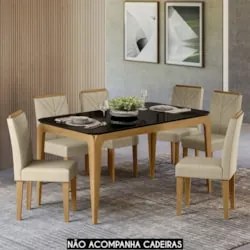 Mesa de Jantar Retangular 160cm 6 Lugares Yuma Ypê/Preto N02 - Mpozena