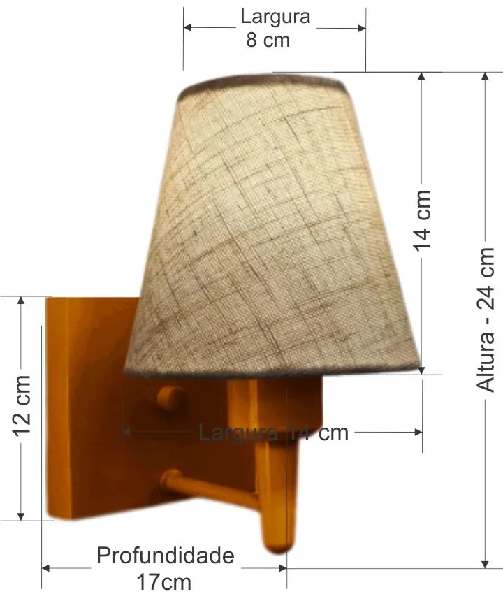 Arandela Quadrada Md-2034 Cobre Cúpula em Tecido Cone Rustico Bege - Bivolt