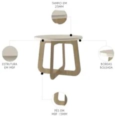 Mesa Centro Redonda 59cm Para Sala MDF Rexxar Off/Carvalho A09 - Mpoze