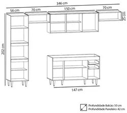 Armário de Cozinha Modulada 5 Peças CP13 Balcão Castanho/Cinza - Lumil