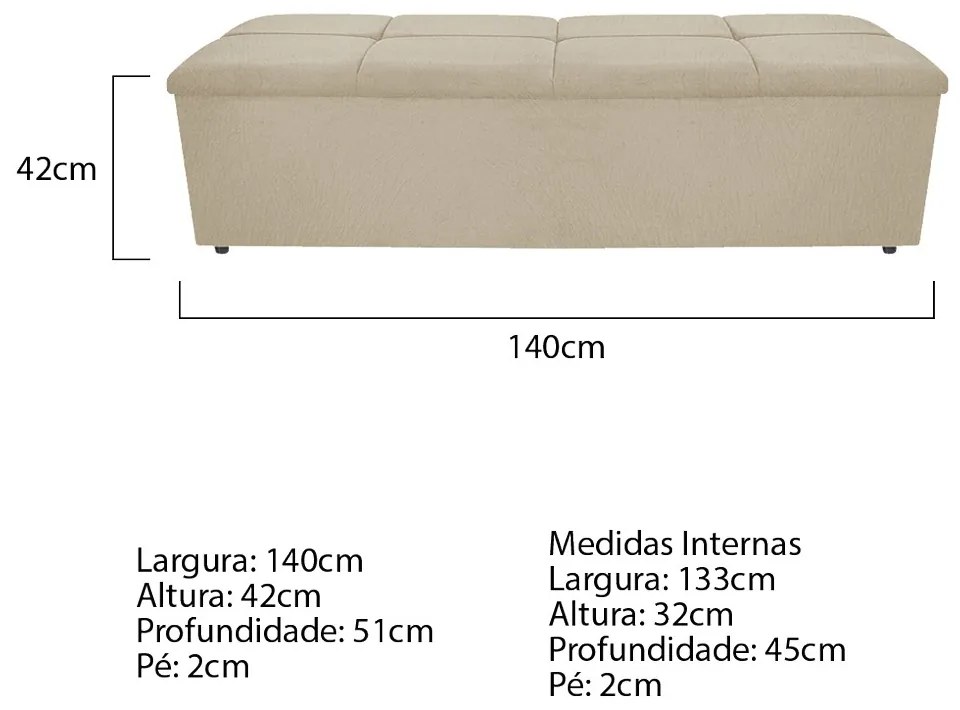 Calçadeira Munique 140 cm Casal Suede Bege - ADJ Decor